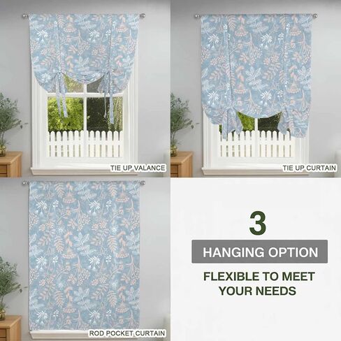 Gray Blue Dandelion Tie Up Curtains for Window, Spring Flowers Modern Minimalist Thermal Insulated Balloon Shade Adjustable Rod Pocket Curtains Valance Panels for Kitchen Bathroom Café 42'' x 63'' in Saudi Arabia