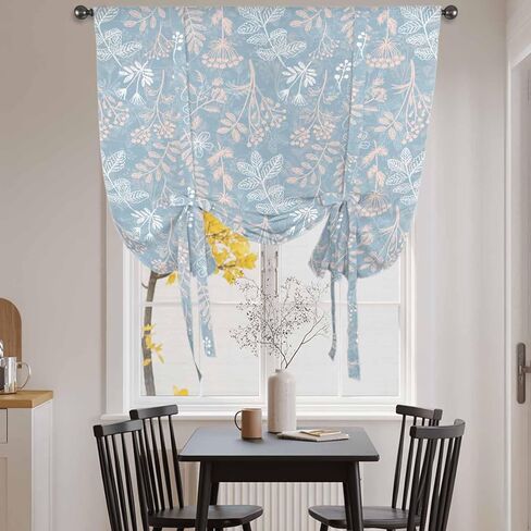 Gray Blue Dandelion Tie Up Curtains for Window, Spring Flowers Modern Minimalist Thermal Insulated Balloon Shade Adjustable Rod Pocket Curtains Valance Panels for Kitchen Bathroom Café 42'' x 63'' in Saudi Arabia
