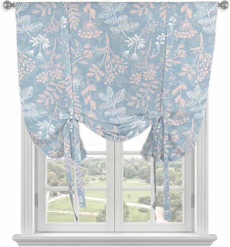 Gray Blue Dandelion Tie Up Curtains for Window, Spring Flowers Modern Minimalist Thermal Insulated Balloon Shade Adjustable Rod Pocket Curtains Valance Panels for Kitchen Bathroom Café 42'' x 63'' in Saudi Arabia