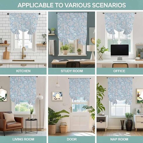 Gray Blue Dandelion Tie Up Curtains for Window, Spring Flowers Modern Minimalist Thermal Insulated Balloon Shade Adjustable Rod Pocket Curtains Valance Panels for Kitchen Bathroom Café 42'' x 63'' in Saudi Arabia