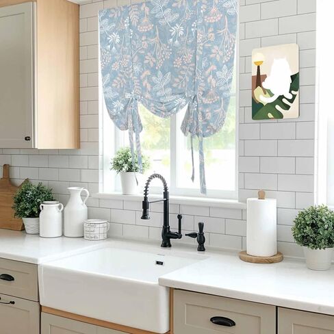 Gray Blue Dandelion Tie Up Curtains for Window, Spring Flowers Modern Minimalist Thermal Insulated Balloon Shade Adjustable Rod Pocket Curtains Valance Panels for Kitchen Bathroom Café 42'' x 63'' in Saudi Arabia