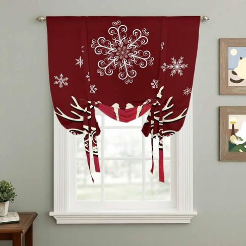 Christmas Elk Tie Up Curtains for Window, Xmas Deer Abstract Art Winter Holiday Thermal Insulated Balloon Shade Adjustable Rod Pocket Curtains Valance Panels for Kitchen Bathroom Café 42'' x 54'' in Saudi Arabia