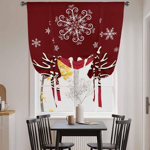 Christmas Elk Tie Up Curtains for Window, Xmas Deer Abstract Art Winter Holiday Thermal Insulated Balloon Shade Adjustable Rod Pocket Curtains Valance Panels for Kitchen Bathroom Café 42'' x 54'' in Saudi Arabia