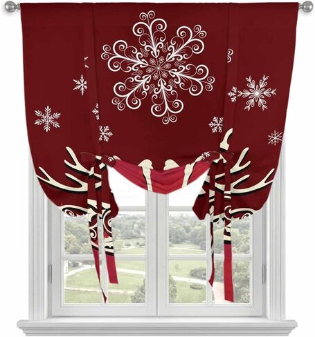 Christmas Elk Tie Up Curtains for Window, Xmas Deer Abstract Art Winter Holiday Thermal Insulated Balloon Shade Adjustable Rod Pocket Curtains Valance Panels for Kitchen Bathroom Café 42'' x 54'' in Saudi Arabia