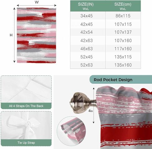 Red Pink Gray Stripes Tie Up Curtains for Window, Modern Abstract Minimalist Retro Thermal Insulated Balloon Shade Adjustable Rod Pocket Curtains Valance Panels for Kitchen Bathroom Café 52'' x 45'' in Saudi Arabia