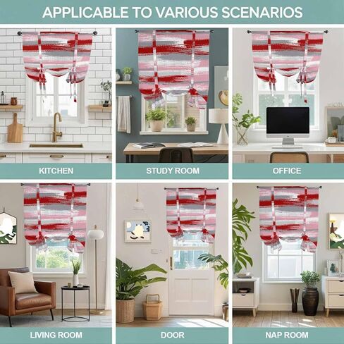 Red Pink Gray Stripes Tie Up Curtains for Window, Modern Abstract Minimalist Retro Thermal Insulated Balloon Shade Adjustable Rod Pocket Curtains Valance Panels for Kitchen Bathroom Café 52'' x 45'' in Saudi Arabia