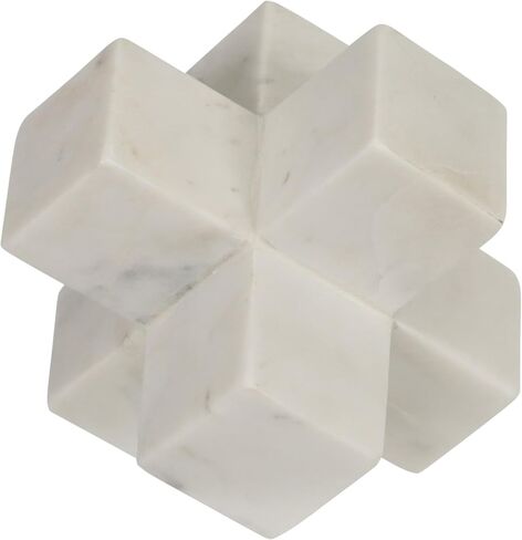 Geometric Cube Decorative Object – Marble Sculpture Modern Home Decor Ornament – Shelf Styling & Coffee Table Decor for Bathroom, Office & Living Room – 6.5", White in Kuwait