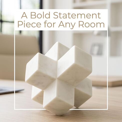 Geometric Cube Decorative Object – Marble Sculpture Modern Home Decor Ornament – Shelf Styling & Coffee Table Decor for Bathroom, Office & Living Room – 6.5", White in Kuwait