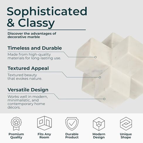 Geometric Cube Decorative Object – Marble Sculpture Modern Home Decor Ornament – Shelf Styling & Coffee Table Decor for Bathroom, Office & Living Room – 6.5", White in Kuwait