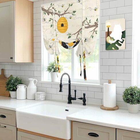 Gnomes Sunflower Tie Up Curtains for Window, Bees Branches Floral Elegant Pastoral Thermal Insulated Balloon Shade Adjustable Rod Pocket Curtains Valance Panels for Kitchen Bathroom Café 42'' x 54'' in Saudi Arabia