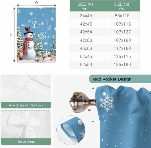 Blue Snowman Christmas Tie Up Curtains for Window, Xmas Tree Snowflake Gifts Thermal Insulated Balloon Shade Adjustable Rod Pocket Curtains Valance Panels for Kitchen Bathroom Café 52'' x 45'' in Saudi Arabia