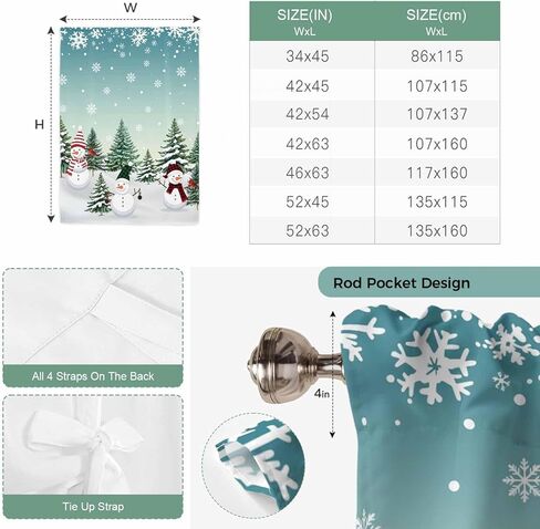 Christmas Snowman Tie Up Curtains for Window, Xmas Snowflake Tree Winter Thermal Insulated Balloon Shade Adjustable Rod Pocket Curtains Valance Panels for Kitchen Bathroom Café 42'' x 54'' in Saudi Arabia