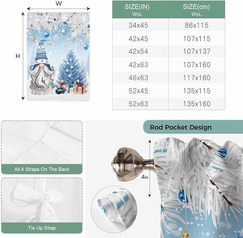Blue Gnomes Christmas Tie Up Curtains for Window, Snowflake Xmas Tree Gifts Winter Thermal Insulated Balloon Shade Adjustable Rod Pocket Curtains Valance Panels for Kitchen Bathroom Café 42'' x 54'' in Saudi Arabia