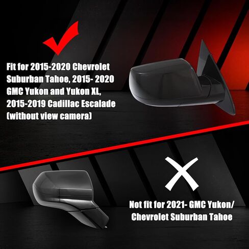 Black Driver Side Mirror Cover Caps for 2015 2016 2017 2018 2019 2020 Chevy Tahoe Suburban GMC Yukon/Yukon XL, Directly Replace Style, Not Sticker in Saudi Arabia