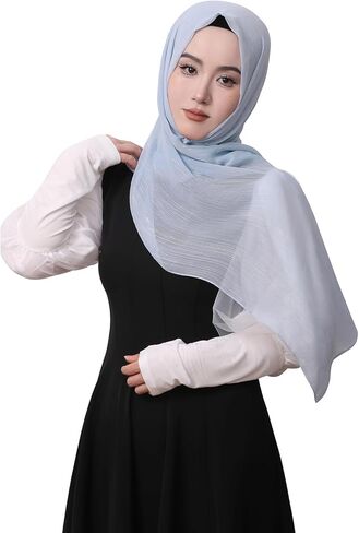 Febfim Gorgeous Silver Shimmer Women's Crepe Hijab Scarf Islamic Ladies Fashion Soft Shawl Head Wrap in Kuwait