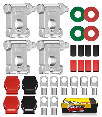 عمود علوي لطرف البطارية ذو المواصفات العسكرية، موصلات أطراف البطارية السلبية الإيجابية، موصلات بطارية السيارة شديدة التحمل مع عروات نحاسية مقاس 3/8 بوصة، ومقلص للحرارة، وغطاء وغسالات in Kuwait