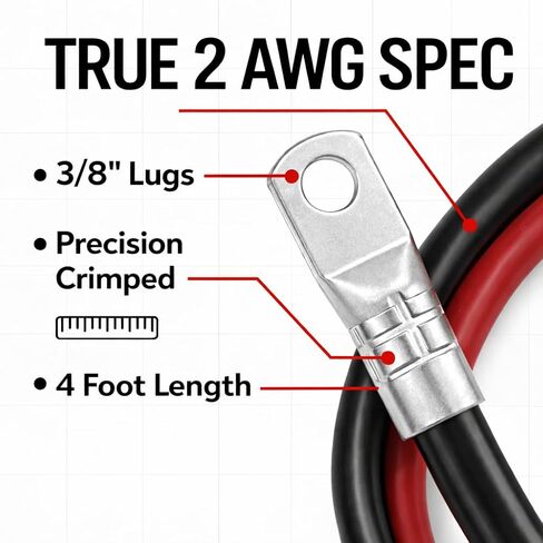 567ITG 2 AWG 2 ft Battery Cable with 3/8" Lugs – Low-Loss 12V/24V Cable for Cutoff/Isolator/Bus Bar – Trucks, Boats, RV, Solar Battery Bank & Backup in Saudi Arabia