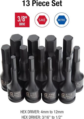 SUNEX TOOLS 3649 SAE & Metric Impact Hex Driver Set in Kuwait
