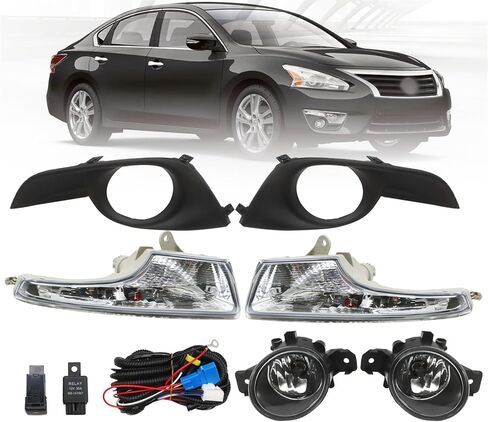 مجموعة مصابيح الضباب الأمامية متوافقة مع Altima 2013-2015 مع مصباح إشارة الانعطاف الجانبي للراكب والسائق وغطاء زوج وتسخير الأسلاك والتبديل 261559B91C 261509B91C in Saudi Arabia