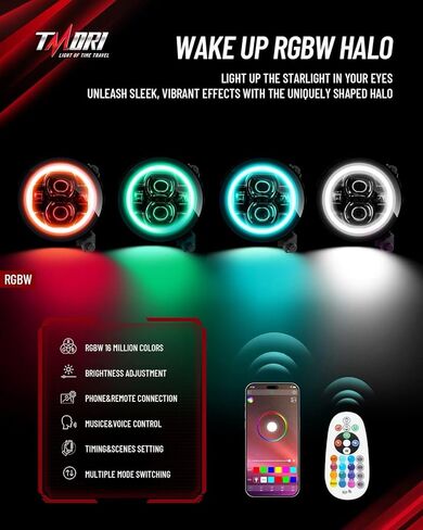 مصابيح أمامية LED متعددة الألوان مقاس 9 بوصة مع حلقة عيون الملاك DOT Hi/Lo Beam مصابيح أمامية دائرية للتحكم عن بعد في تطبيق الهاتف متوافق مع Je-ep Wrangler JL JLU Unlimited & Gladiator JT (2018-2025) in Kuwait