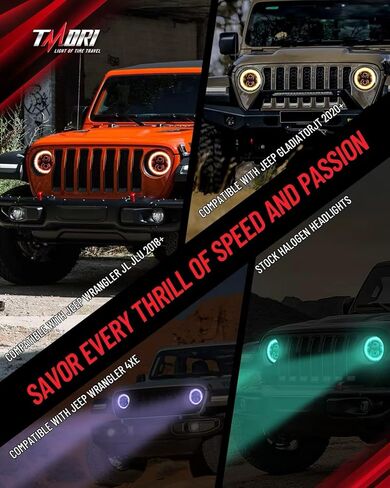 مصابيح أمامية LED متعددة الألوان مقاس 9 بوصة مع حلقة عيون الملاك DOT Hi/Lo Beam مصابيح أمامية دائرية للتحكم عن بعد في تطبيق الهاتف متوافق مع Je-ep Wrangler JL JLU Unlimited & Gladiator JT (2018-2025) in Kuwait