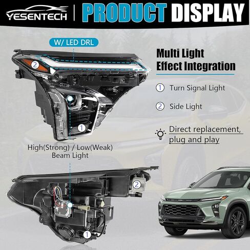 مجموعة مصابيح الرأس W/ LED DRL لسيارة Chevy Trax 2024 2025، مجموعة مصابيح أمامية لجهاز العرض طراز OEM من مصنع OEM لسيارة Chevy شيفروليه Trax 2024 2025 GM2503553 42876953، جانب الركاب، مع لمبات in Kuwait