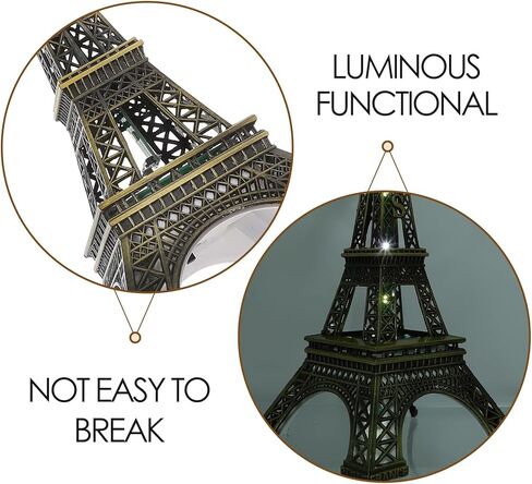 Cabilock Eiffel Tower Statue, 9.6 Inch Metal Eiffel Tower Decor, LED Light Up Eiffel Tower Lamp Tabletop Ornament, Collectible French Figurine for Home Office Table Decor in Saudi Arabia