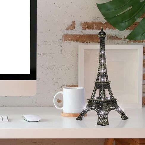Cabilock Eiffel Tower Statue, 9.6 Inch Metal Eiffel Tower Decor, LED Light Up Eiffel Tower Lamp Tabletop Ornament, Collectible French Figurine for Home Office Table Decor in Saudi Arabia