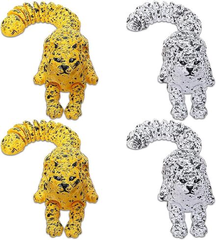 4pcs 3D Printed Snow Leopards 6.5 Inch Flexible Articulated 3D Animals with Spotted Design for Fun Desk Animal Decor in Kuwait