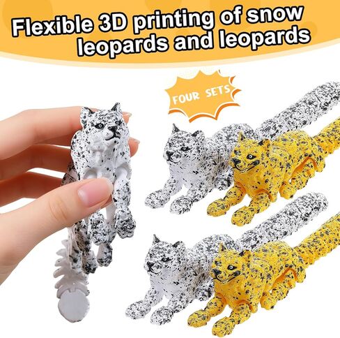 4pcs 3D Printed Snow Leopards 6.5 Inch Flexible Articulated 3D Animals with Spotted Design for Fun Desk Animal Decor in Kuwait