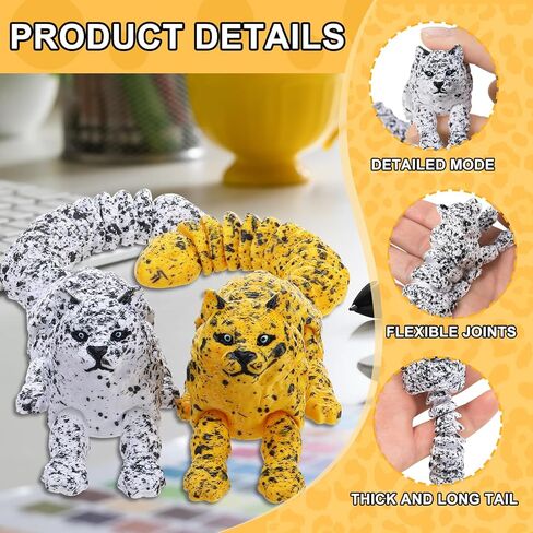 4pcs 3D Printed Snow Leopards 6.5 Inch Flexible Articulated 3D Animals with Spotted Design for Fun Desk Animal Decor in Kuwait