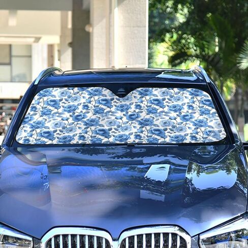 ALAZA Blue Rose Floral Flower Car Windshield Sun Shade Front Window Sunshade Cover Foldable Sun Shield Visor, 57x31.5 inch in Saudi Arabia