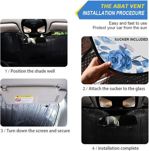 ALAZA Blue Rose Floral Flower Car Windshield Sun Shade Front Window Sunshade Cover Foldable Sun Shield Visor, 57x31.5 inch in Saudi Arabia