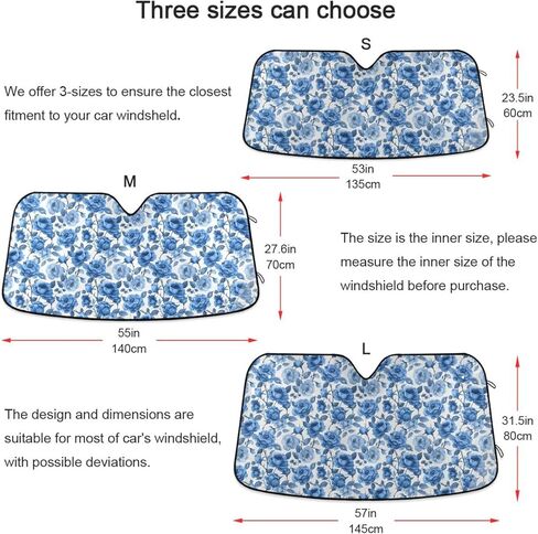 ALAZA Blue Rose Floral Flower Car Windshield Sun Shade Front Window Sunshade Cover Foldable Sun Shield Visor, 57x31.5 inch in Saudi Arabia