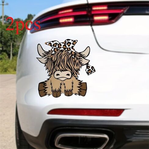 2pcs Cute Highland Cow Stickers - Stylish & Simple Design Decals for Cars, Trucks, Motorcycles, Laptops, Water Bottles, Walls, Mugs, Toolboxes in Kuwait