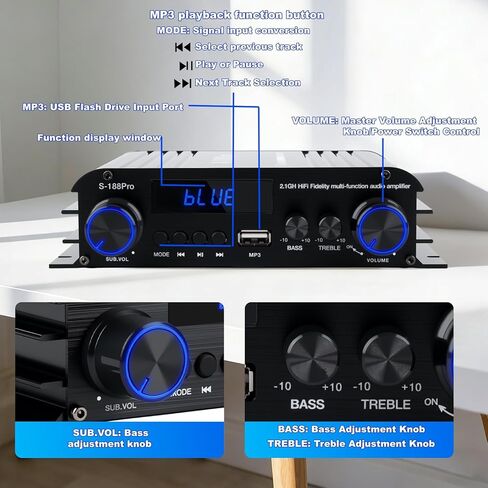 مضخم صوت هوم ستيريو 1000W ، Bluetooth 5.3 مكبر للصوت لاثنين من مكبرات الصوت 50W x2 من حوالي 8 بوصات ، بطاقة SD/USB/MIC ، 2.0 قناة HIFI للتلفزيون أو المنزل أو سيارتك (AK55) in Saudi Arabia