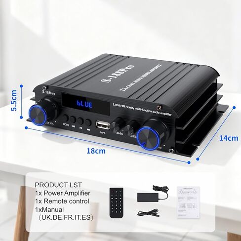 مضخم صوت هوم ستيريو 1000W ، Bluetooth 5.3 مكبر للصوت لاثنين من مكبرات الصوت 50W x2 من حوالي 8 بوصات ، بطاقة SD/USB/MIC ، 2.0 قناة HIFI للتلفزيون أو المنزل أو سيارتك (AK55) in Saudi Arabia