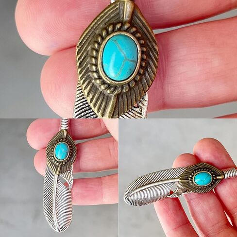 Silver Boho Feather Western Turquoise Zipper Pull for Backpacks, Purse Charms, Handbag Jewelry, Camera Bag Charms and Key Chain with Rhinestone in Kuwait