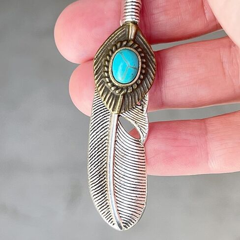 Silver Boho Feather Western Turquoise Zipper Pull for Backpacks, Purse Charms, Handbag Jewelry, Camera Bag Charms and Key Chain with Rhinestone in Kuwait