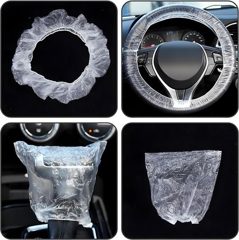 20 قطعة من أغطية مقاعد السيارة للاستعمال مرة واحدة مع عجلة القيادة وواقيات ناقل الحركة - أغطية مقاعد بلاستيكية للسيارات، غلاف حماية لمقاعد السيارات in Kuwait