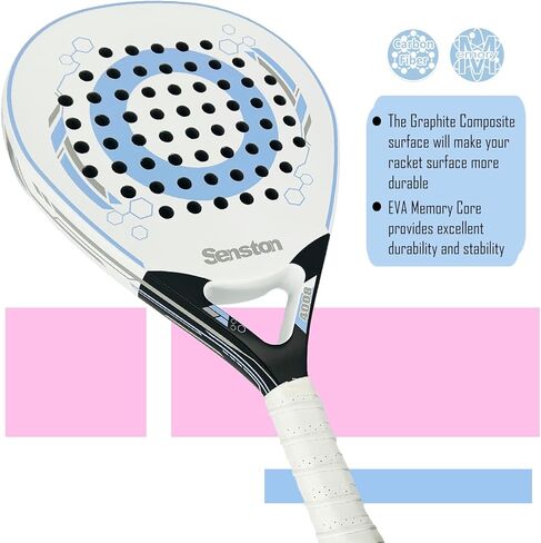 Senston Paddle Tennis Racket Carbon-Fiber Surface with EVA Memory Flex-Foam Core - Padel Racket with Carry Bag and Balls for Pop Tennis Beach Tennis. in Kuwait