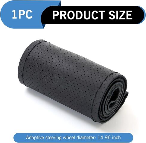 غطاء عجلة قيادة السيارة، واقي أصلي مضاد للانزلاق مخيط يدويًا بإبرة وخيط، غطاء توجيه مريح ومثقوب قابل للتنفس، تصميم داخلي عالمي أنيق للسيارة (أسود) in Kuwait