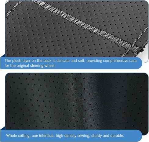 غطاء عجلة قيادة السيارة، واقي أصلي مضاد للانزلاق مخيط يدويًا بإبرة وخيط، غطاء توجيه مريح ومثقوب قابل للتنفس، تصميم داخلي عالمي أنيق للسيارة (أسود) in Kuwait