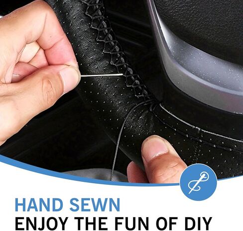 غطاء عجلة قيادة السيارة، واقي أصلي مضاد للانزلاق مخيط يدويًا بإبرة وخيط، غطاء توجيه مريح ومثقوب قابل للتنفس، تصميم داخلي عالمي أنيق للسيارة (أسود) in Kuwait