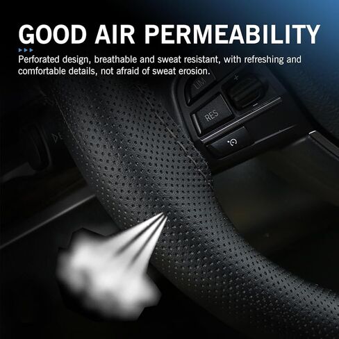 غطاء عجلة قيادة السيارة، واقي أصلي مضاد للانزلاق مخيط يدويًا بإبرة وخيط، غطاء توجيه مريح ومثقوب قابل للتنفس، تصميم داخلي عالمي أنيق للسيارة (أسود) in Kuwait