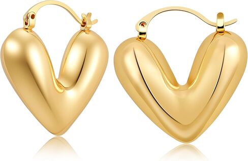 Smilebelle Gold Heart Earrings for Women Puffy Heart Earrings, 14K Gold Plated Chunky Huggie Earrings as Summer Outfit Accessories, Statement Gold Hoop Jewelry in Kuwait