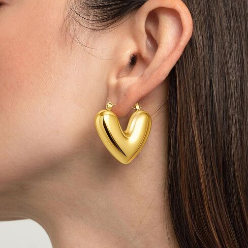Smilebelle Gold Heart Earrings for Women Puffy Heart Earrings, 14K Gold Plated Chunky Huggie Earrings as Summer Outfit Accessories, Statement Gold Hoop Jewelry in Kuwait
