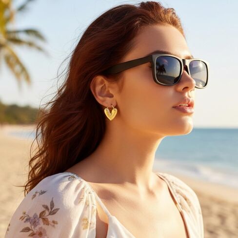 Smilebelle Gold Heart Earrings for Women Puffy Heart Earrings, 14K Gold Plated Chunky Huggie Earrings as Summer Outfit Accessories, Statement Gold Hoop Jewelry in Kuwait