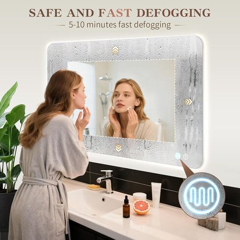 EOGOW مرآة بإضاءة خلفية للحمام، 36 بوصة × 24 بوصة مرآة حمام بإضاءة خلفية LED مثبتة على الحائط مع مقاومة للضباب، قابلة للتعتيم بدون خطوات، 3 أضواء ملونة، لومن عالي، مدرج في قائمة UL، زجاج مقسى in Kuwait