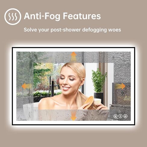 مرآة حمام LED مقاس 40 × 30 مع أضواء، إطار من الألومنيوم الأسود، إضاءة خلفية + إضاءة أمامية، مرآة حمام مضاءة للجدار، مضادة للضباب، وظيفة الذاكرة، قابلة للتعتيم، مقاومة للكسر، مدرجة في قائمة ETL in Saudi Arabia